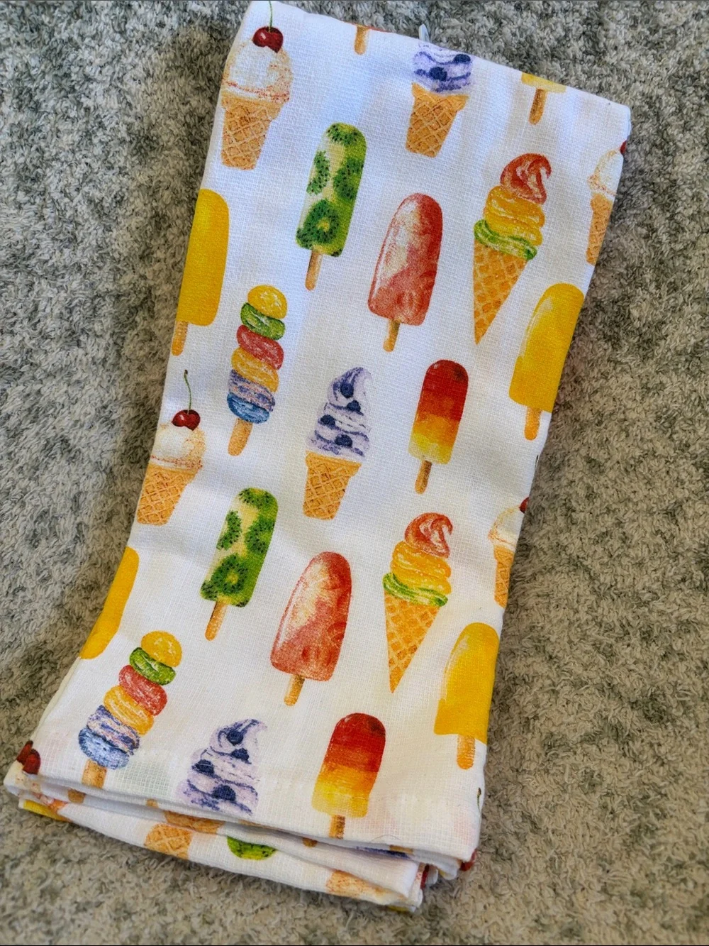 Ice Cream & Popsicle Kitchen Towels Set of 2 NWT Cotton 18x28” Cedarlane